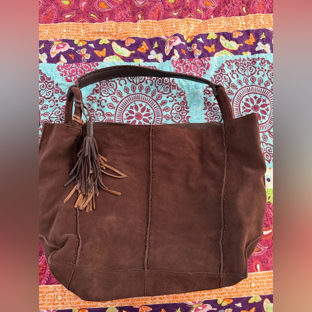 The Sak Large Los Feliz Mahogany Suede Shoulder Bag with Tassel - Picture 2 of 9